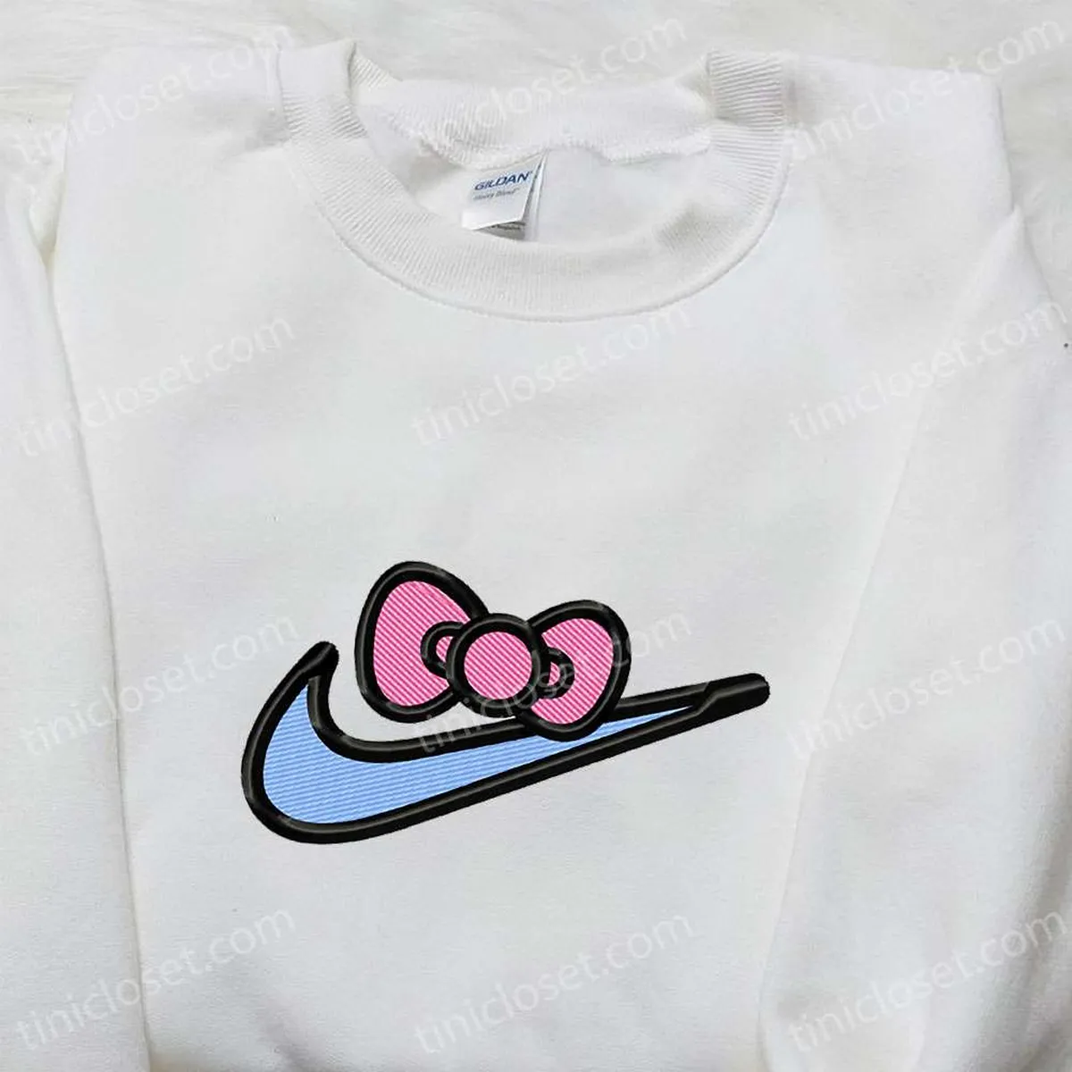 Hello Kitty x Nike Swoosh Cartoon Embroidered Sweatshirt, Nike Inspired Embroidered Shirt, Best Gift for Family