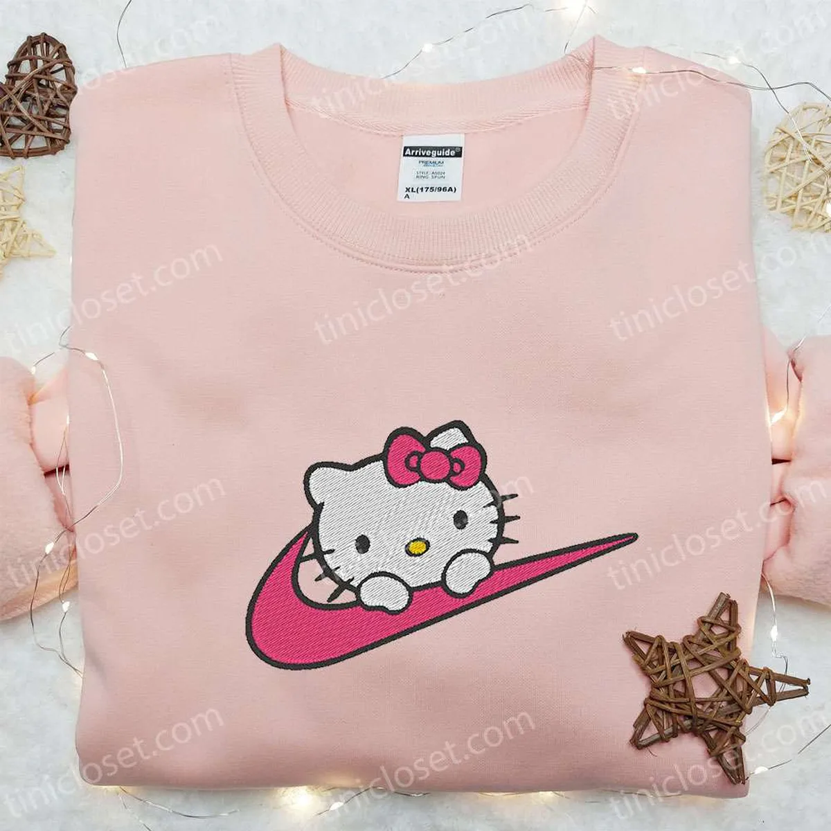 Hello Kitty x Nike Swoosh Cartoon Embroidered Tshirt, Hello Kitty Embroidered Shirt, Nike Inspired Embroidered Shirt