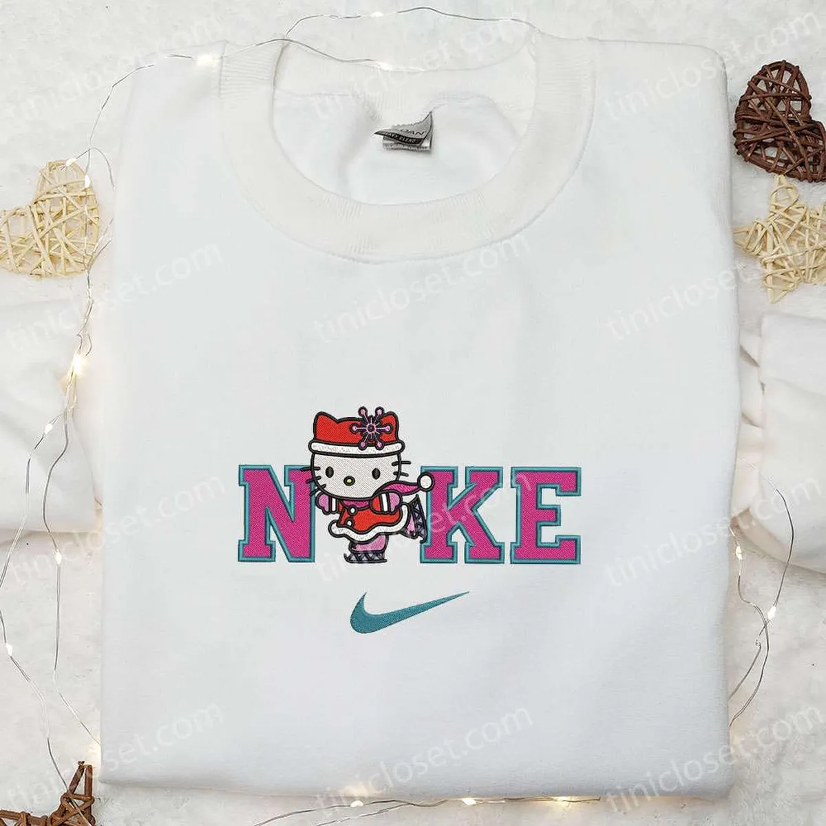 Hello Kitty Xmas Skating x Nike Embroidered Shirt, Cartoon Embroidered Hoodie, Best Christmas Gifts For Family