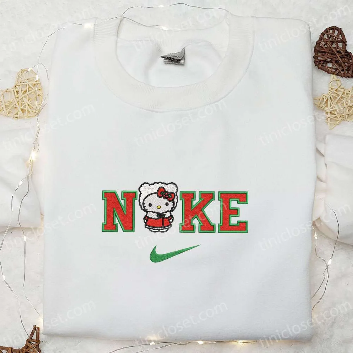 Hello Kitty Xmas x Nike Embroidered Shirt, Cartoon Embroidered Hoodie, Best Christmas Gifts For Family