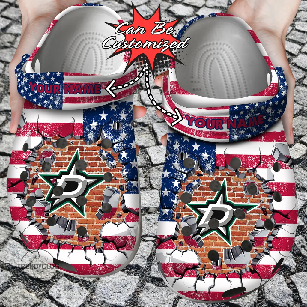 Hockey Crocs Personalized DStars American Flag Breaking Wall Clog