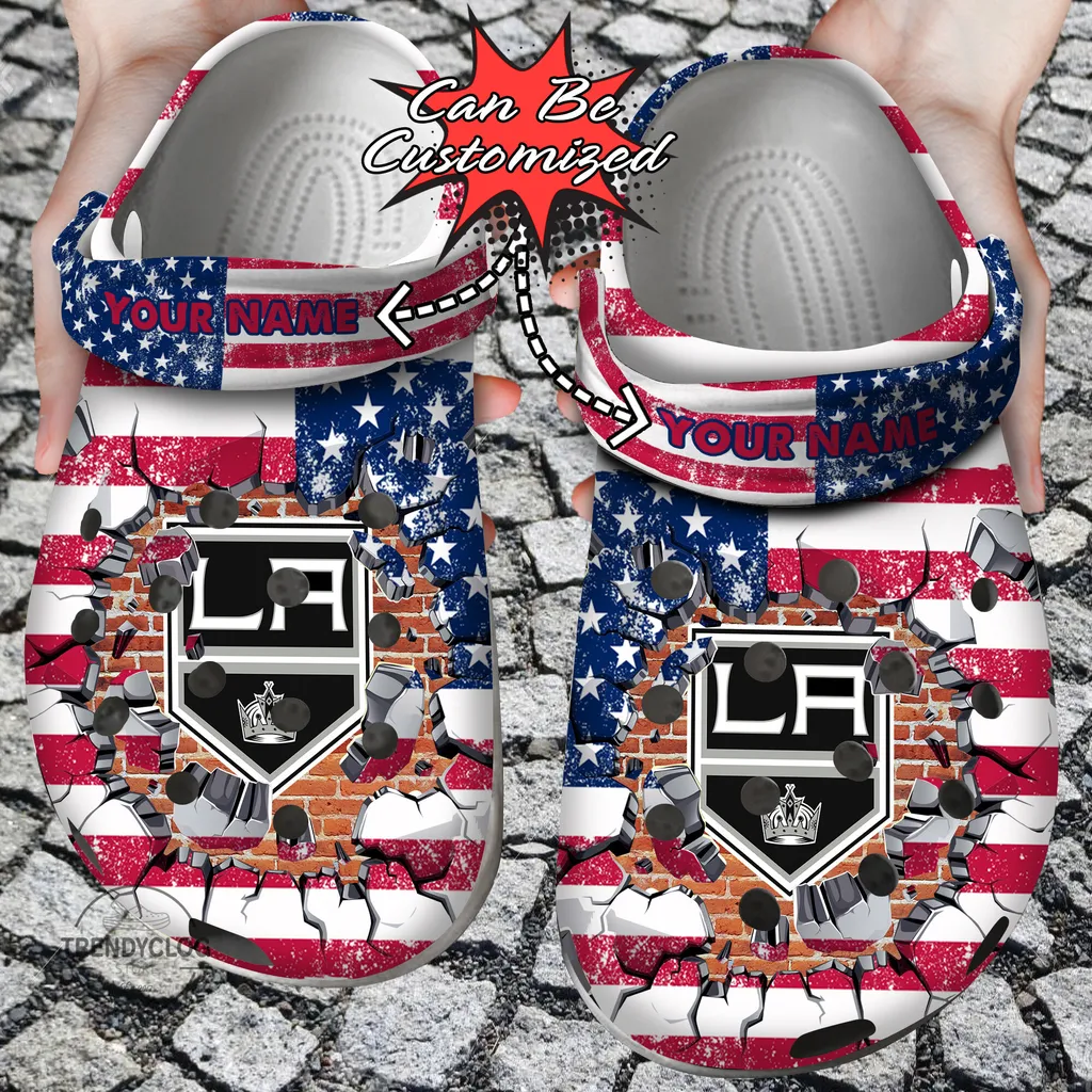 Hockey Crocs Personalized LA Kings American Flag Breaking Wall Clog