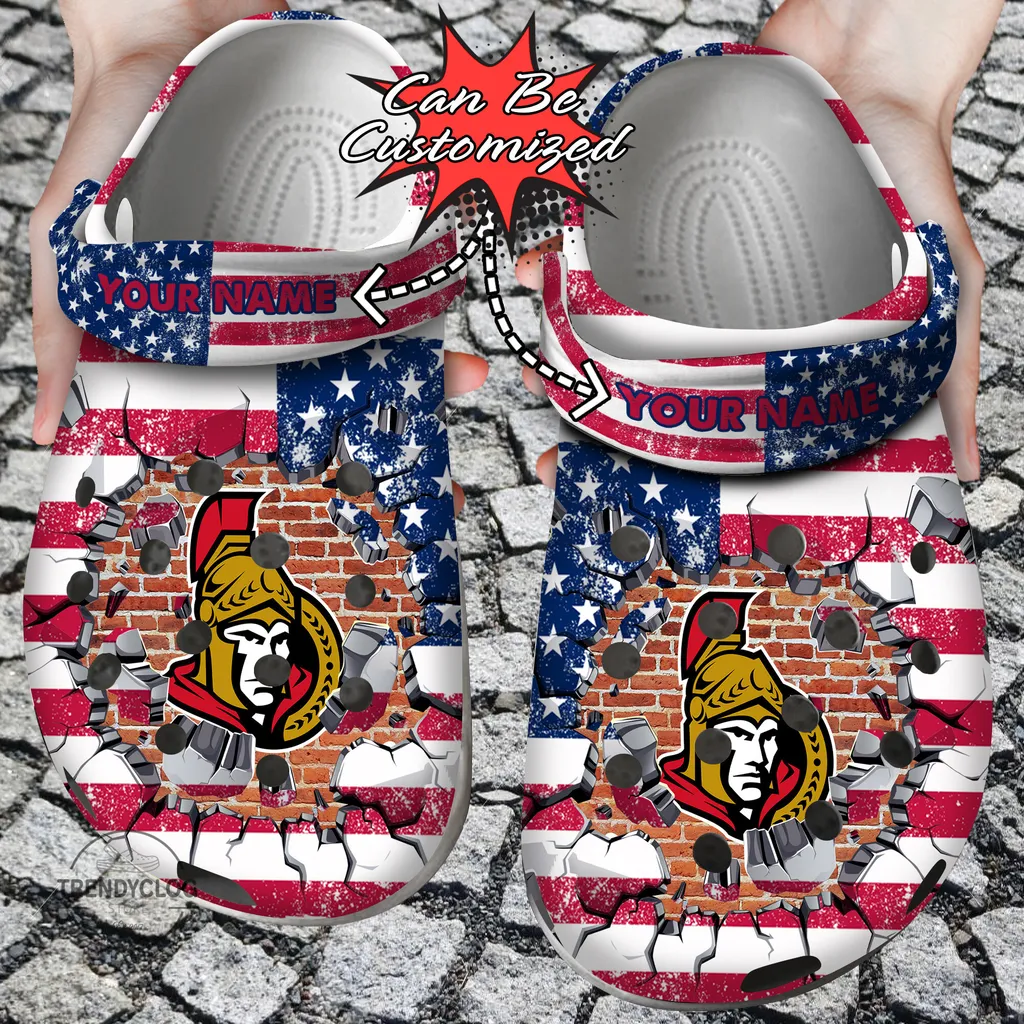 Hockey Crocs Personalized OSenators American Flag Breaking Wall Clog