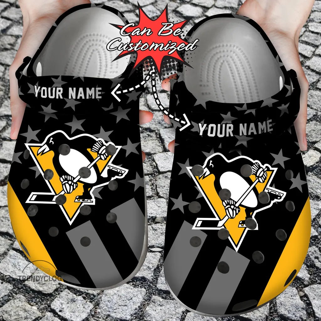 Hockey Crocs Personalized PPenguins Star Flag Clog