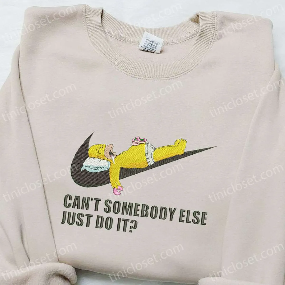 Homer Sleeping x Swoosh Cartoon Embroidered Sweatshirt, Nike Inspired Embroidered Shirt, Best Birthday Gift Ideas