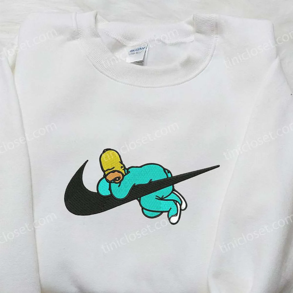 Homer x Nike Swoosh Embroidered Shirt, The Simpsons Embroidered Shirt, Custom Nike Embroidered Shirt