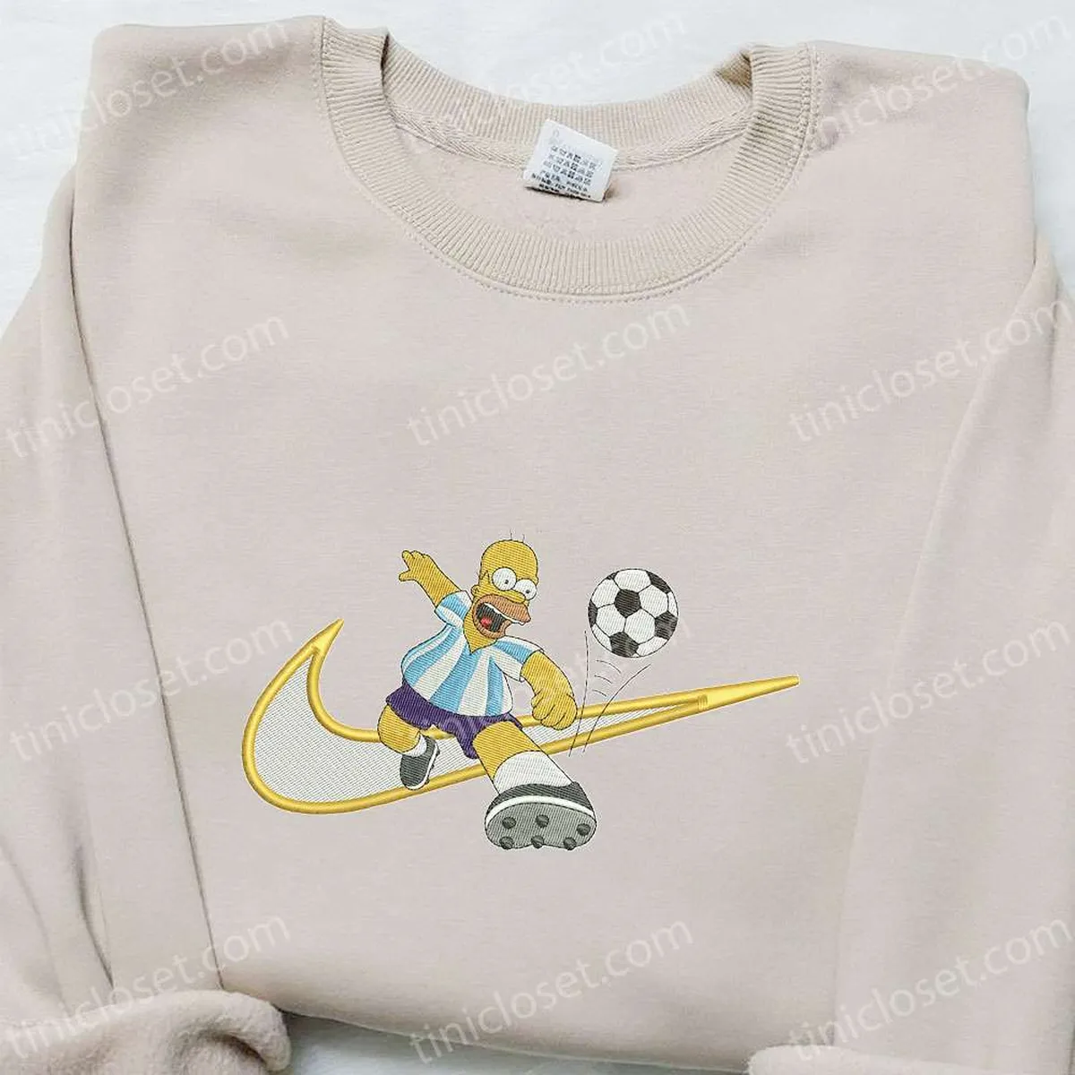 Hommer Simpson Soccer x Swoosh Cartoon Embroidered Hoodie, Nike Inspired Embroidered Shirt, Best Gift Ideas for Family