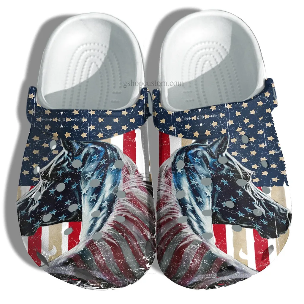 Horse America Usa Flag Crocs