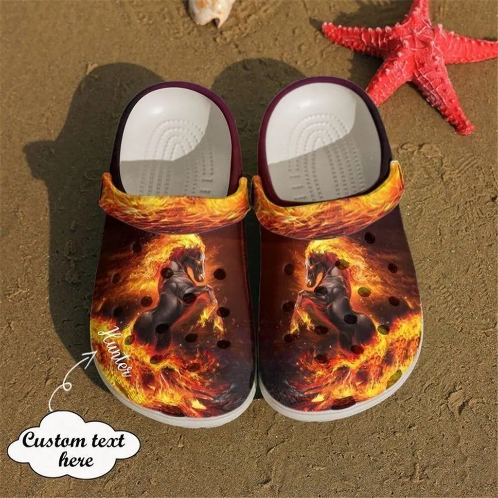 Horse Personalized Fire Crocs Classic Clogs