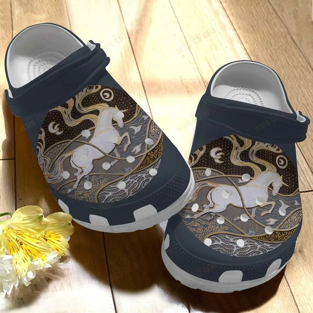 Horse White Sole Art Crocs, Personalized Crocs Classic Clogs