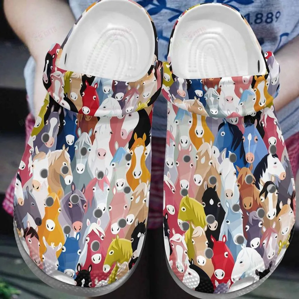 Horse White Sole Beautiful Horses V2 Crocs, Personalized Crocs Classic Clogs