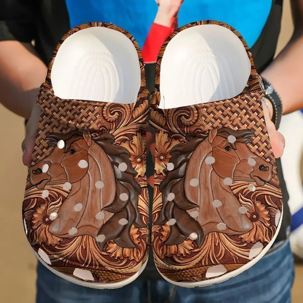 Horse Wooden Pattern Crocs Classic Clogs