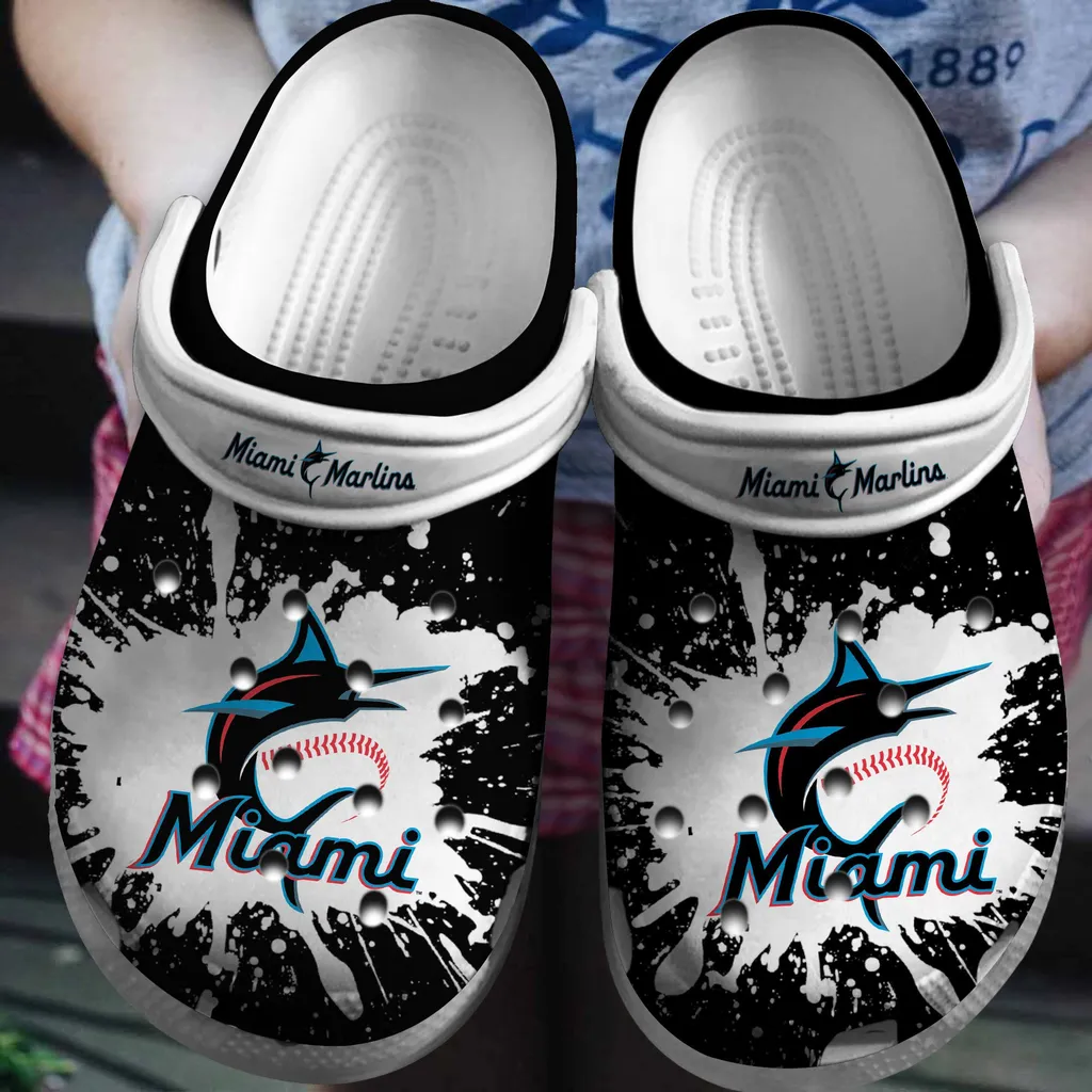 Hot Mlb Team Miami Marlins Black-White Crocs Clog