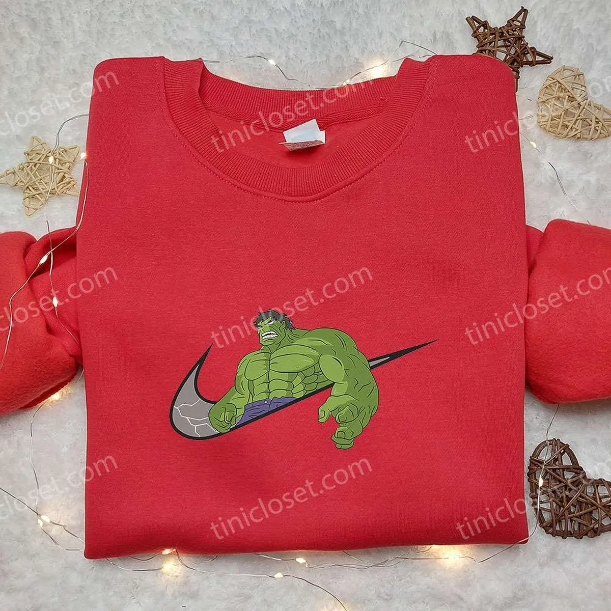 Hulk x Nike Swoosh Embroidered Hoodie, Nike Inspired Embroidered Shirt, Best Gift for Family