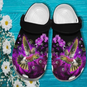 Hummingbird Girl Roses Purple Croc