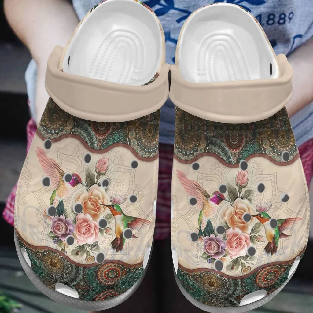 Hummingbird Personalize Clog Custom Crocs Fashionstyle Comfortable For Women Men Kid Print 3D Whitesole Hummingbird And Flowers