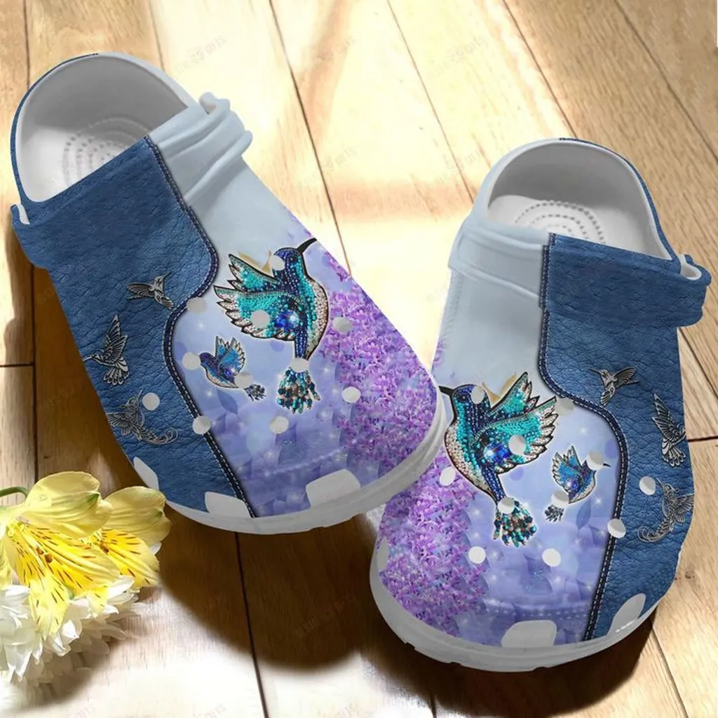 Hummingbird Whites Sole Crocs, Personalized Crocs Classic Clogs