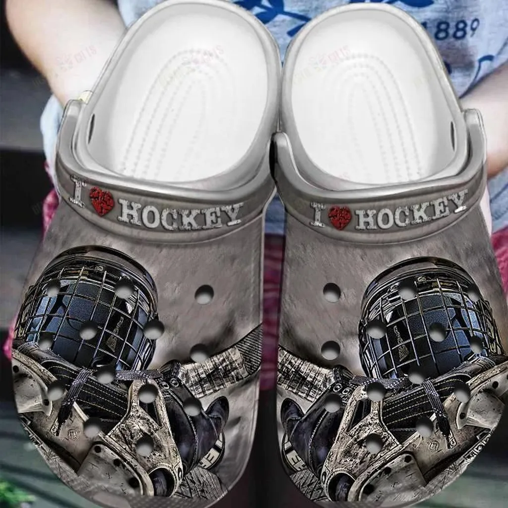 I Love Hockey Crocs, Personalized Crocs Classic Clogs