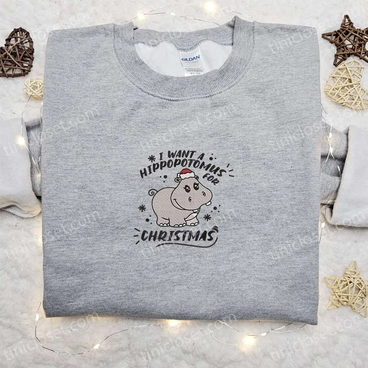 I Want A Hippopotomus For Christmas Embroidered Sweatshirt, Christmas Embroidered Shirt, Best Christmas Gift Ideas