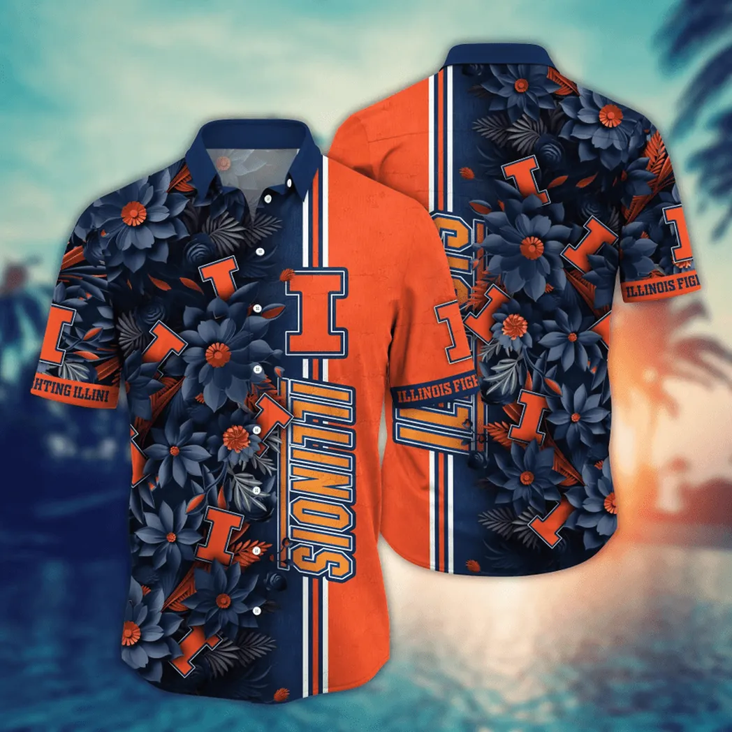 Illinois Fighting Illini NCAA Flower Aloha Hawaiian Shirt, Custom Summer Football Shirts VPHWA2451153297