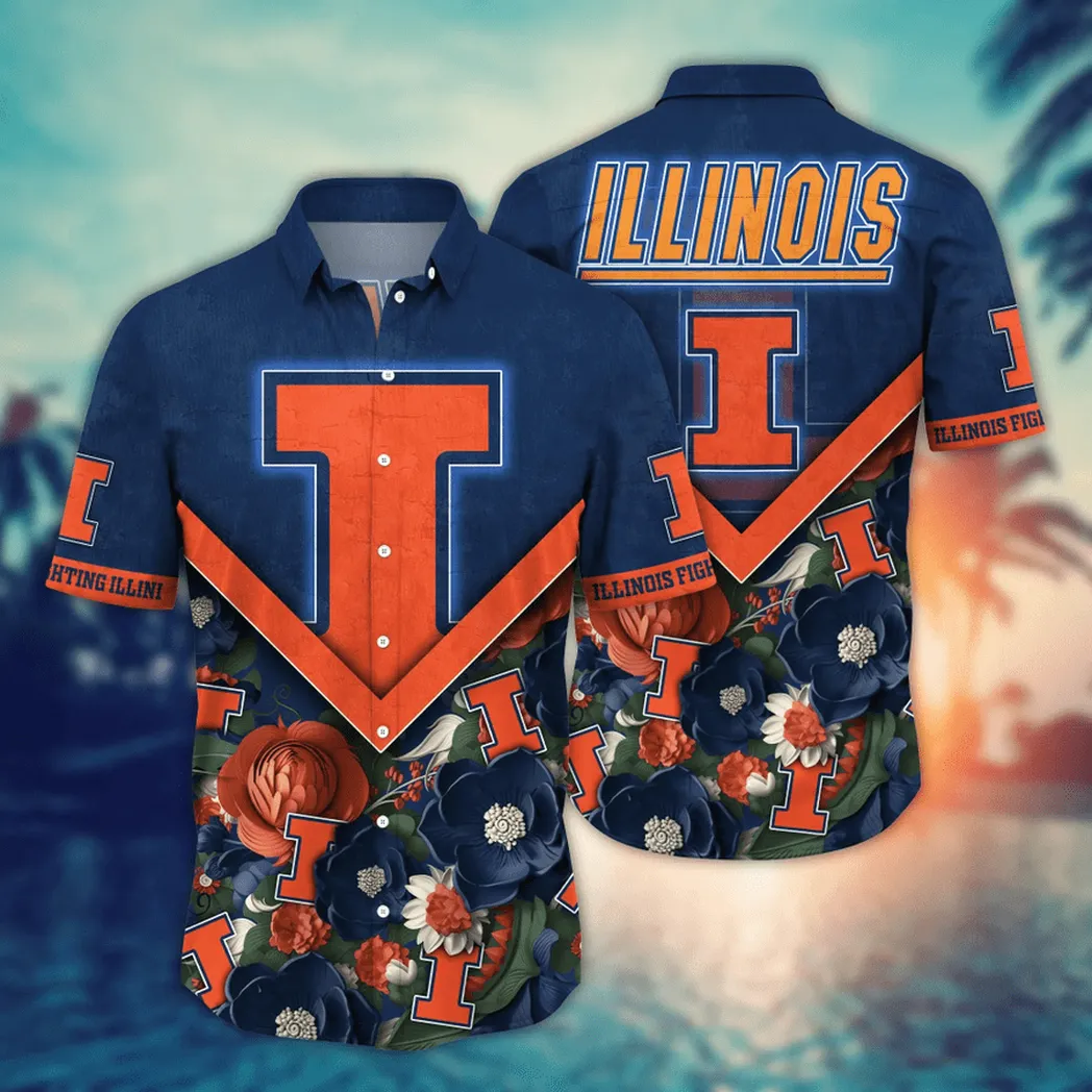 Illinois Fighting Illini NCAA Flower Aloha Hawaiian Shirt, Custom Summer Football Shirts VPHWA2451153747