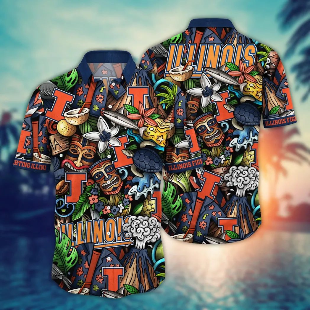 Illinois Fighting Illini NCAA Flower Aloha Hawaiian Shirt, Custom Summer Football Shirts VPHWA2451154261