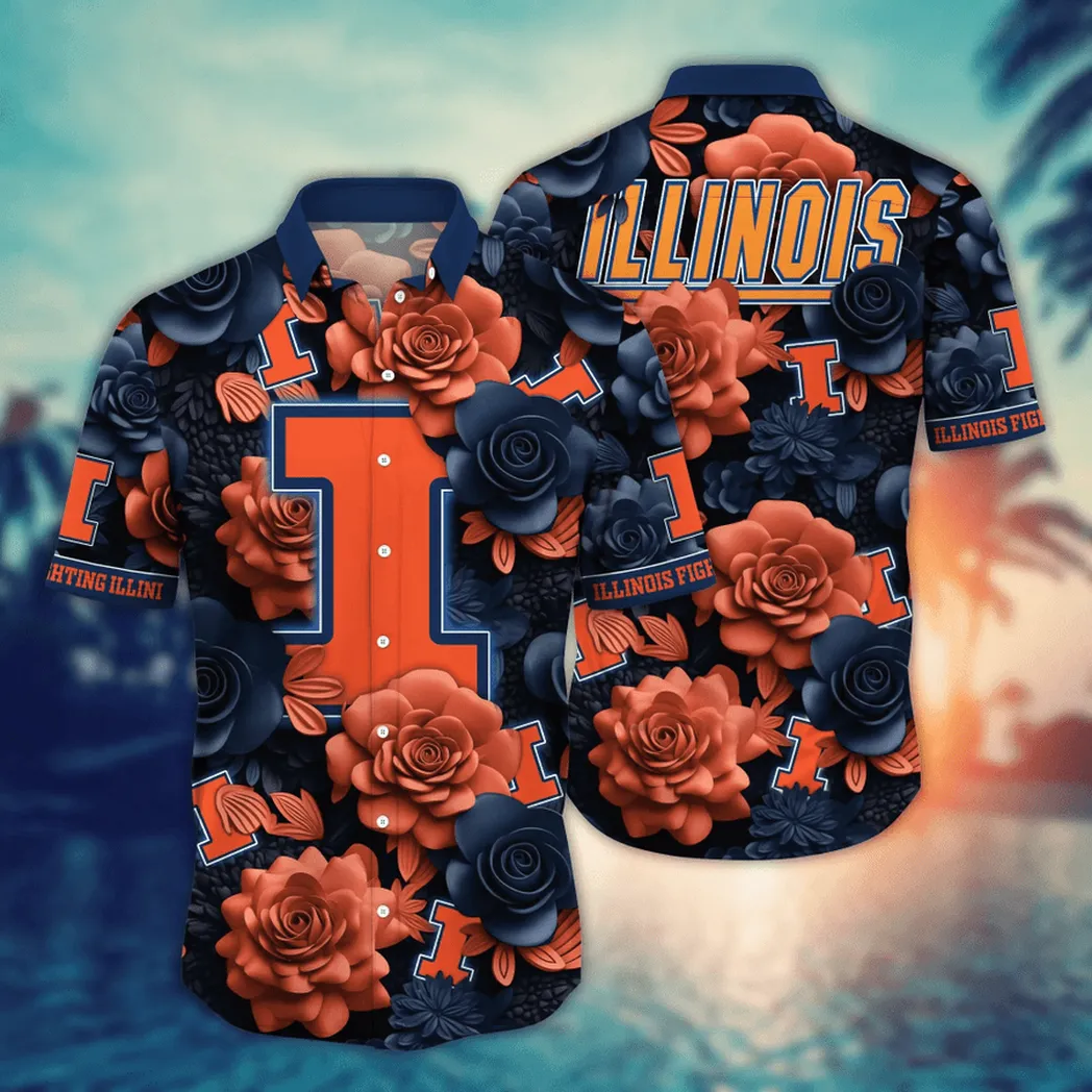 Illinois Fighting Illini NCAA Flower Aloha Hawaiian Shirt, Summer Football Shirts VPHWA2451153910