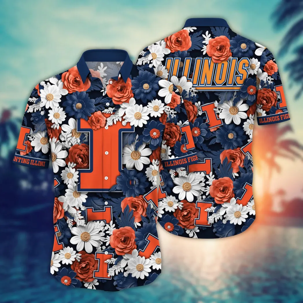 Illinois Fighting Illini NCAA Flower Aloha Hawaiian Shirt, Summer Football Shirts VPHWA2451154048