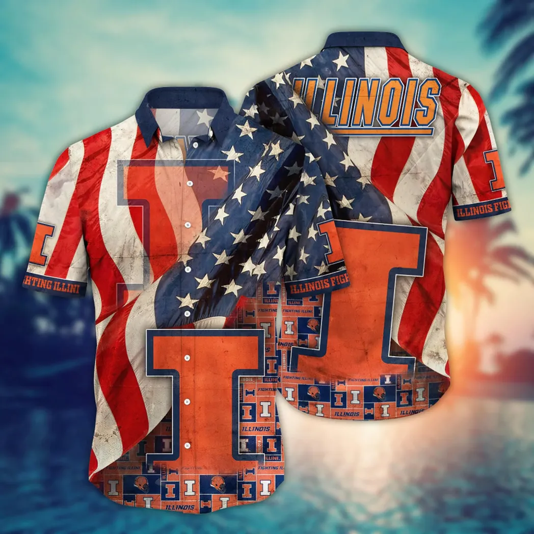 Illinois Fighting Illini NCAA Flower Aloha Hawaiian Shirt, Summer Football Shirts VPHWA2451154141