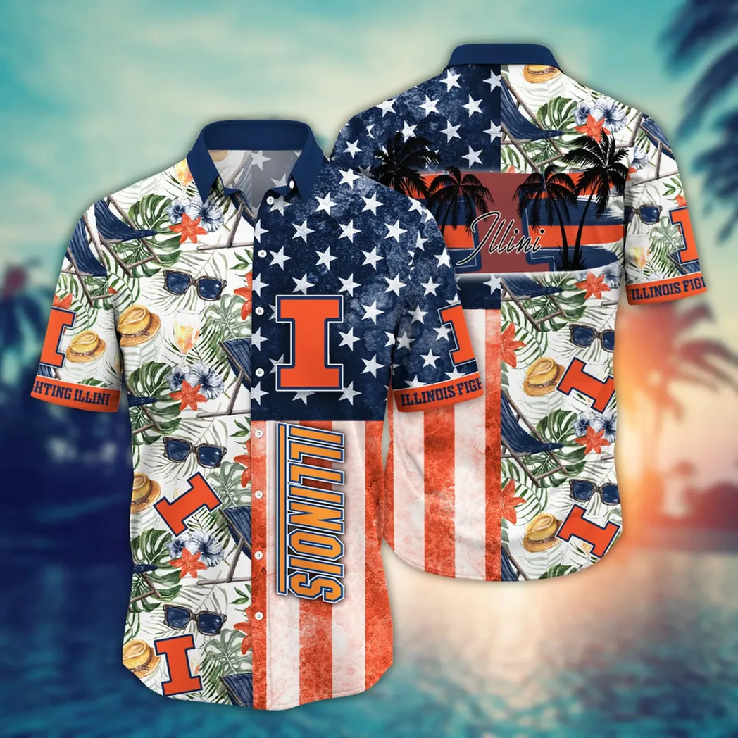 Illinois Fighting Illini NCAA Flower Aloha Hawaiian Shirt, Summer Football Shirts VPHWA2451154206