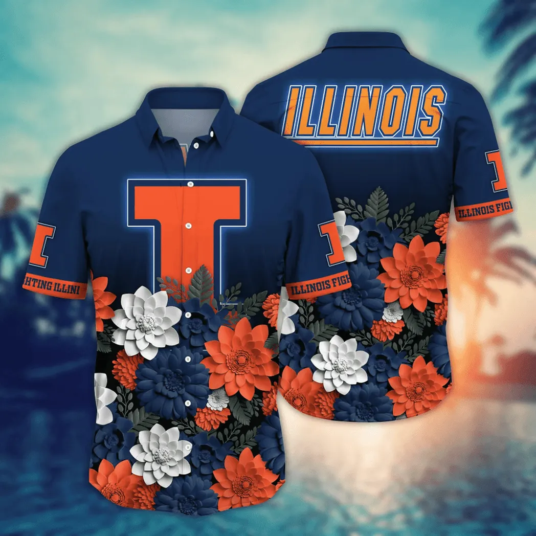 Illinois Fighting Illini NCAA Flower Aloha Hawaiian Shirt, Summer Football Shirts VPHWA2451155107