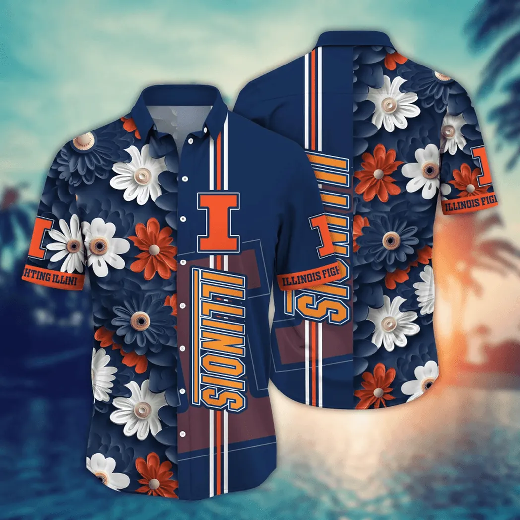 Illinois Fighting Illini, Style Hot Trending Summer NCAA Flower Aloha Hawaiian Shirt, Summer Football Shirts VPHWA2451155130