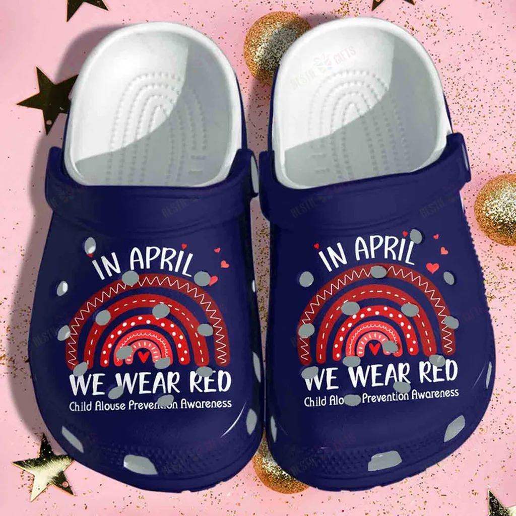 In April We Wear Red Child Alouse Prevention Awareness Crocs Classic Clogs