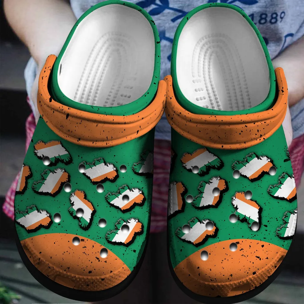 Ireland Flag In Map For Men And Women Gift For Fan Classic Water Rubber Crocs Clog