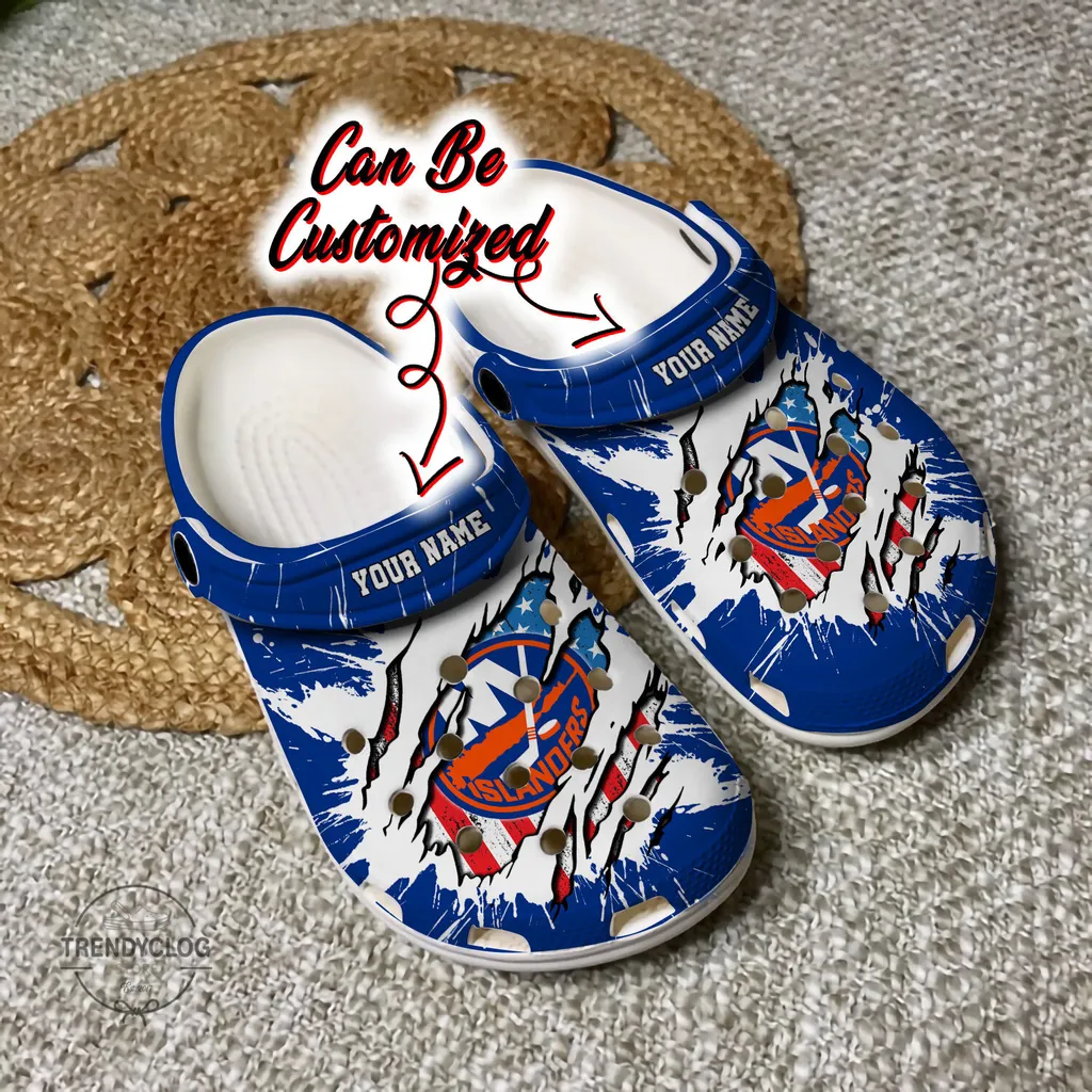 Islanders Crocs Personalized NY Islanders Hockey Ripped American Flag Clog