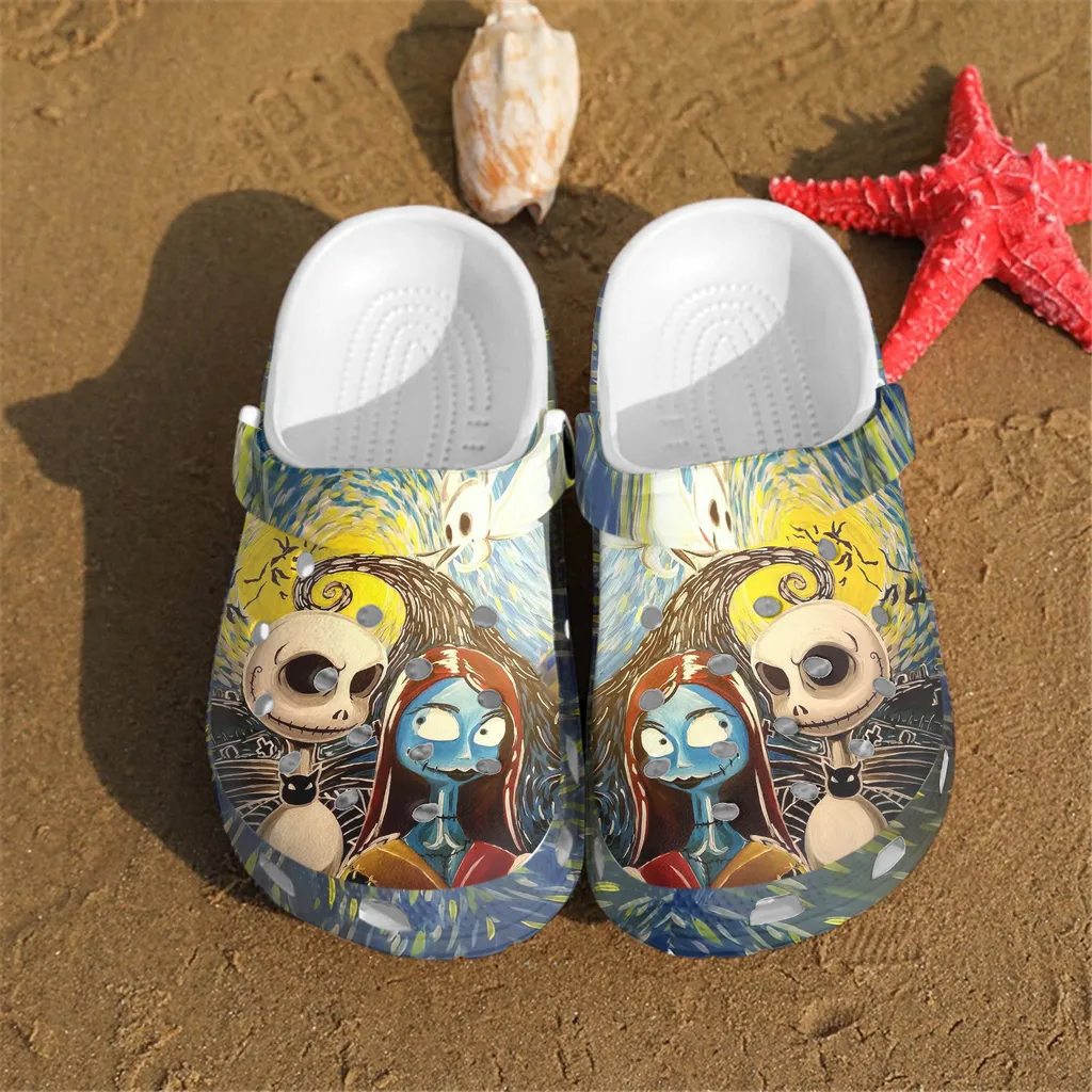 Jack Skellington And Sally The Nightmare Before Christmas Movie Vangogh Painting Crocband Crocs Clogs