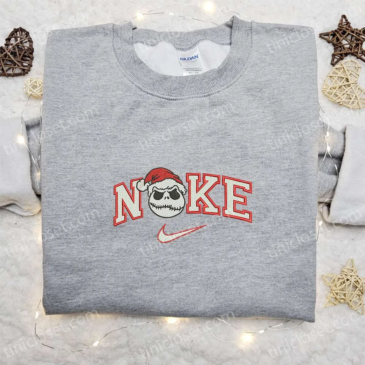 Jack Skellington Head Santa Hat x Nike Embroidered Shirt, Christmas Embroidered Hoodie, Best Gift Ideas