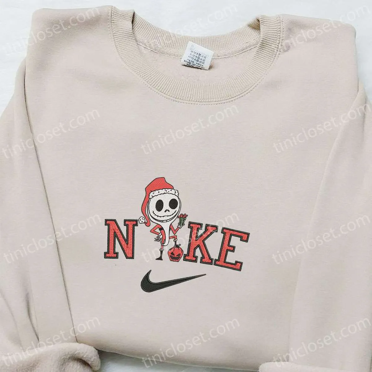 Jack Skellington Pumpkin x Nike Christmas Embroidered Sweatshirt, Christmas Embroidered Shirt, Best Christmas Gift Ideas