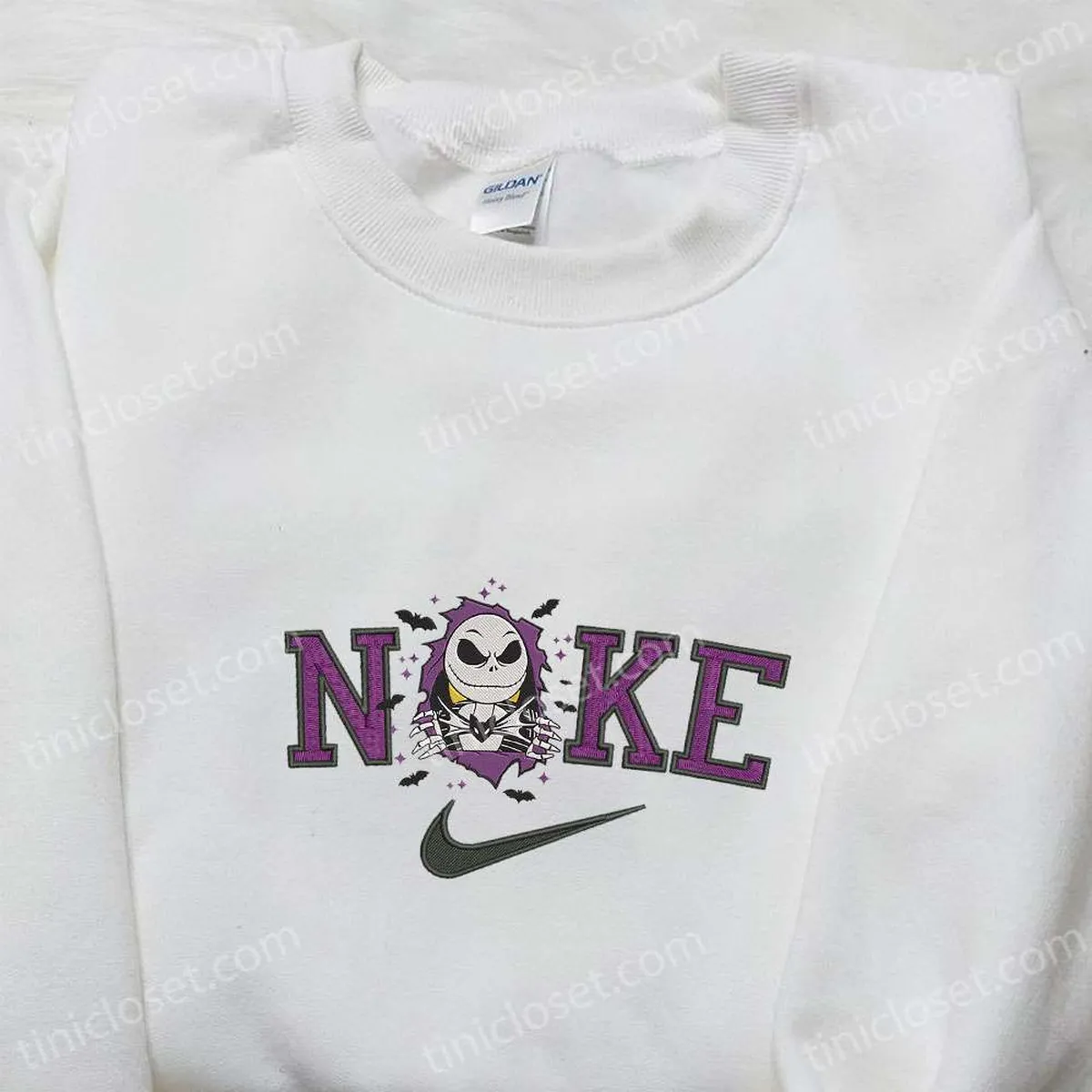 Jack Skellington x Nike Embroidered Hoodie, The Nightmare Before Christmas Characters Embroidered T-shirt, Nike Inspired Embroidered Sweatshirt