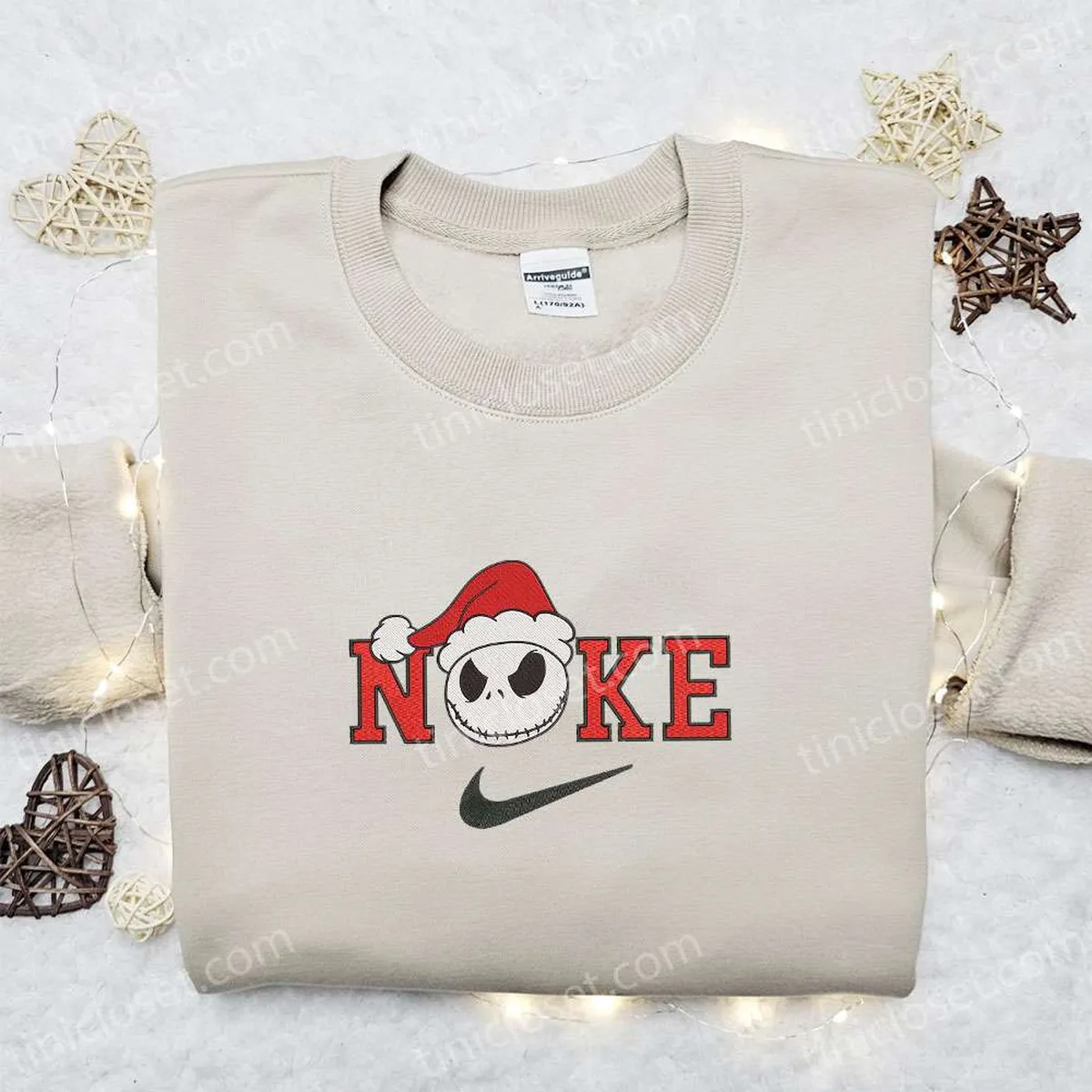 Jack Skellington Xmas Hat x Nike Christmas Embroidered Sweatshirt, Christmas Embroidered Shirt, Best Christmas Gift Ideas