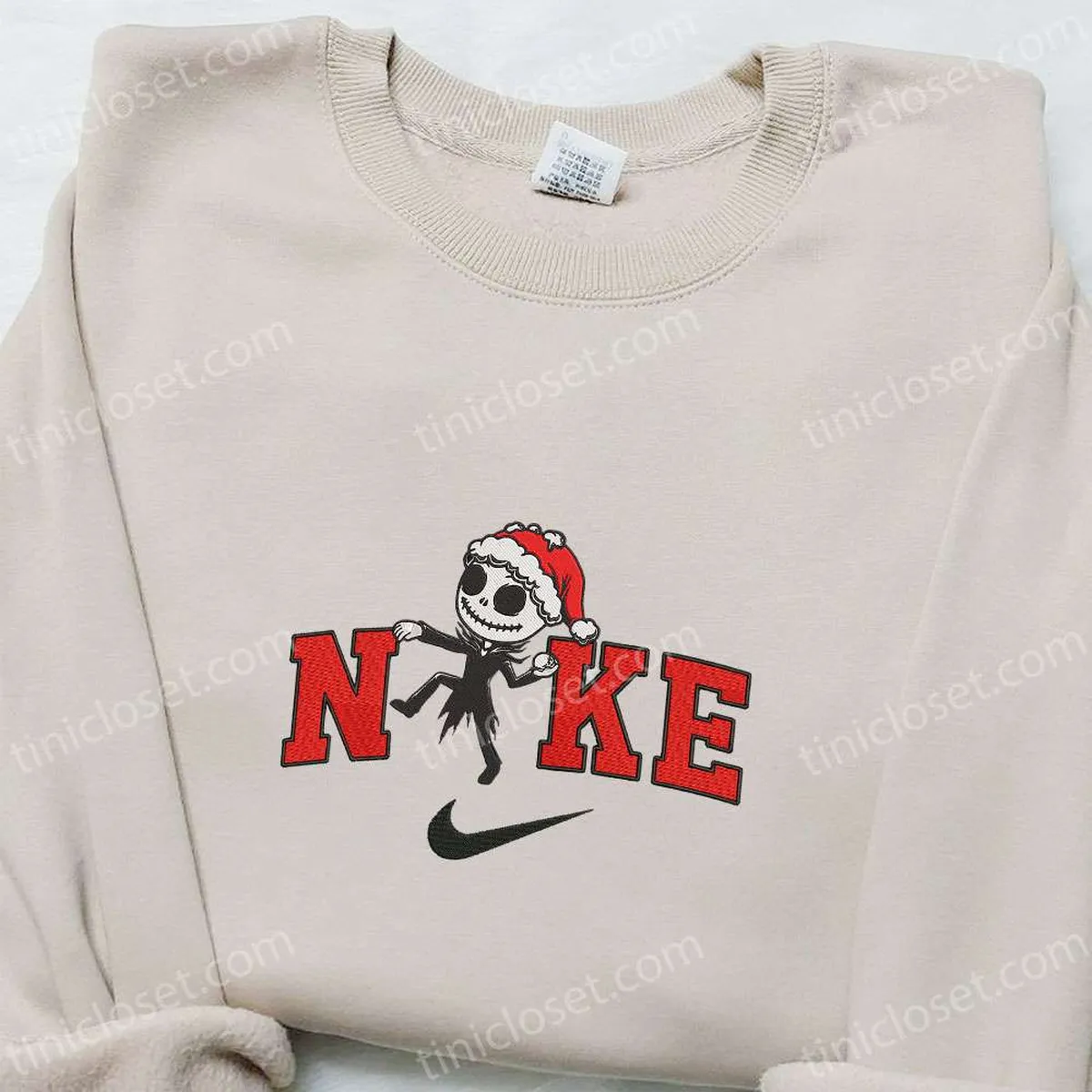 Jack With Christmas Hat x Nike Embroidered Sweatshirt, Christmas Embroidered Shirt, Best Christmas Gift Ideas