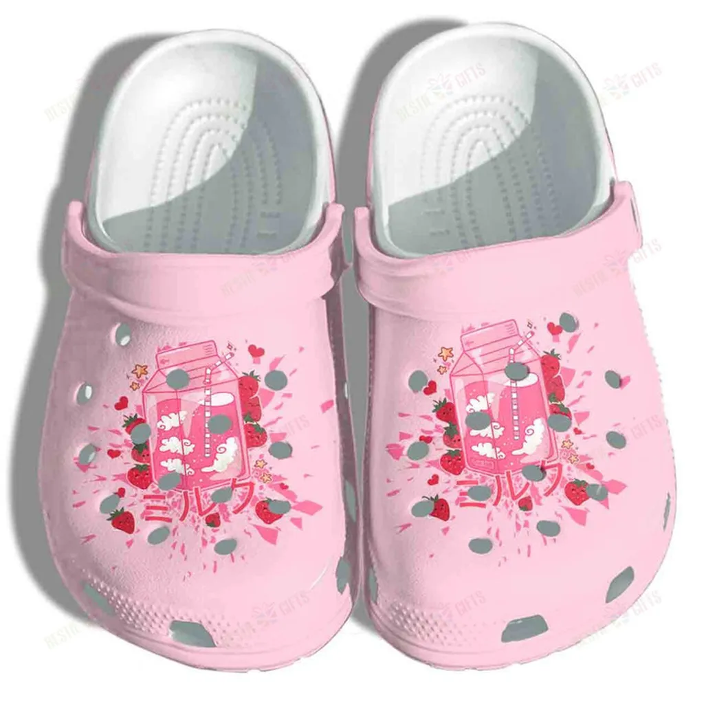 Japanese Pastel Kawaii Strawberry Milk Shake Crocs Classic Clogs