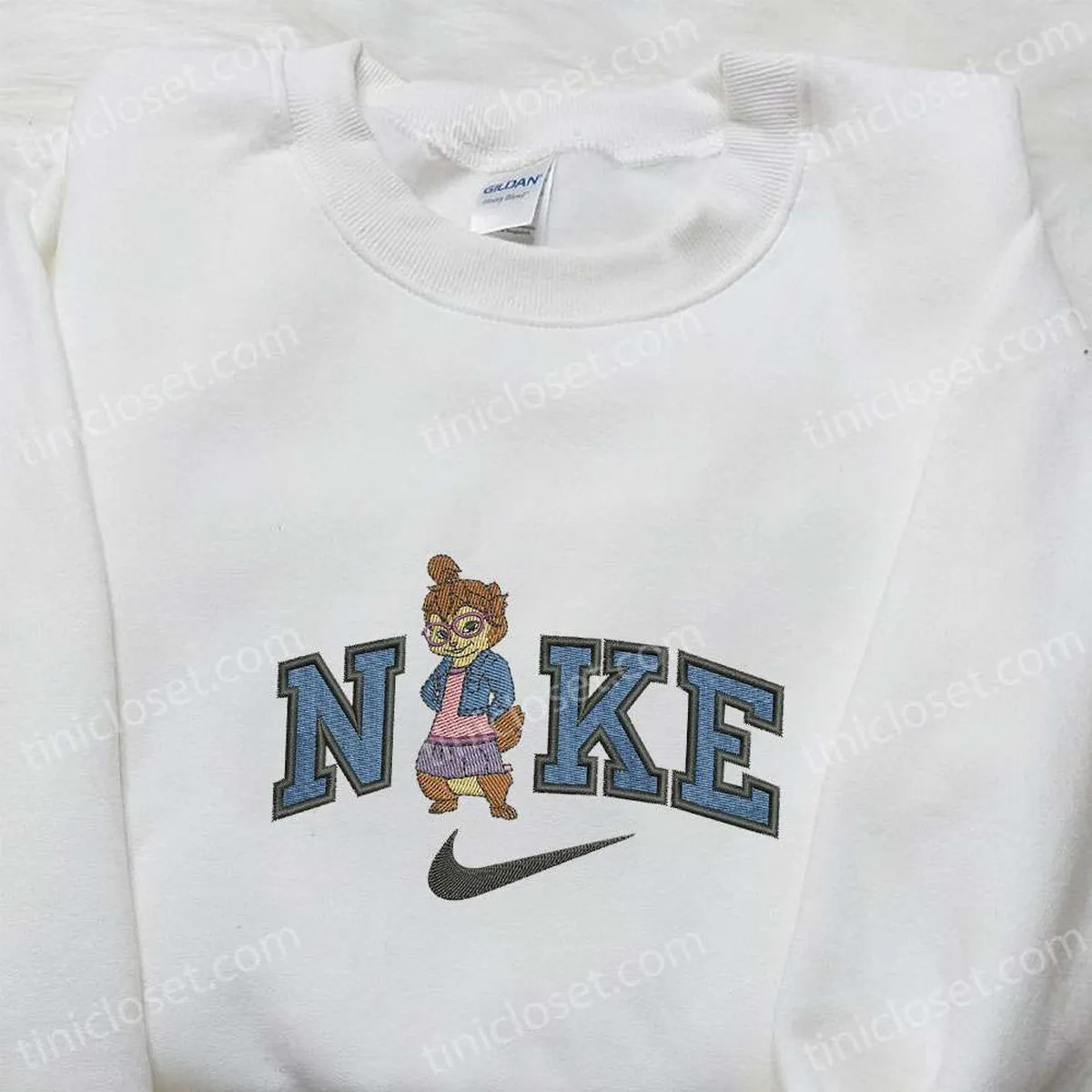 Jeanette Miller x Nike Embroidered Shirt, Alvin And The Chipmunks Cartoon Embroidered Hoodie, Nike Inspired Embroidered Sweatshirt