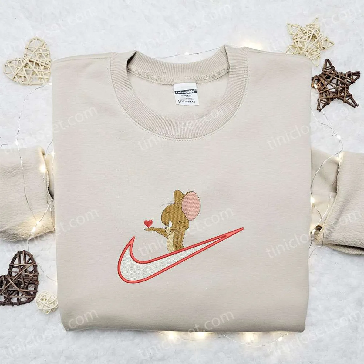 Jerry Give Heart x Swoosh Embroidered Sweatshirt, Tom and Jerry Embroidered Shirt, Best Gift Ideas For All Occasions