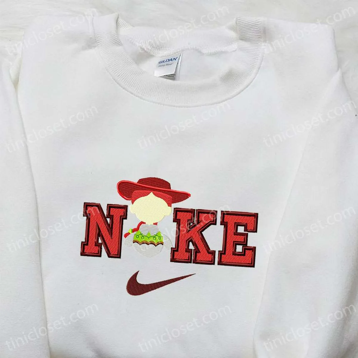 Jessi x Nike Cartoon Embroidered Tshirt, Toy Story Embroidered Shirt, Nike Inspired Embroidered Shirt