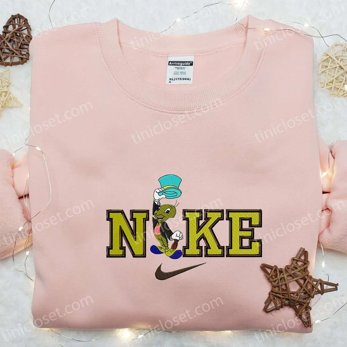 Jiminy Cricket x Nike Cartoon Embroidered Shirt, Pinocchio Disney Embroidered Shirt, Custom Nike Embroidered Shirt