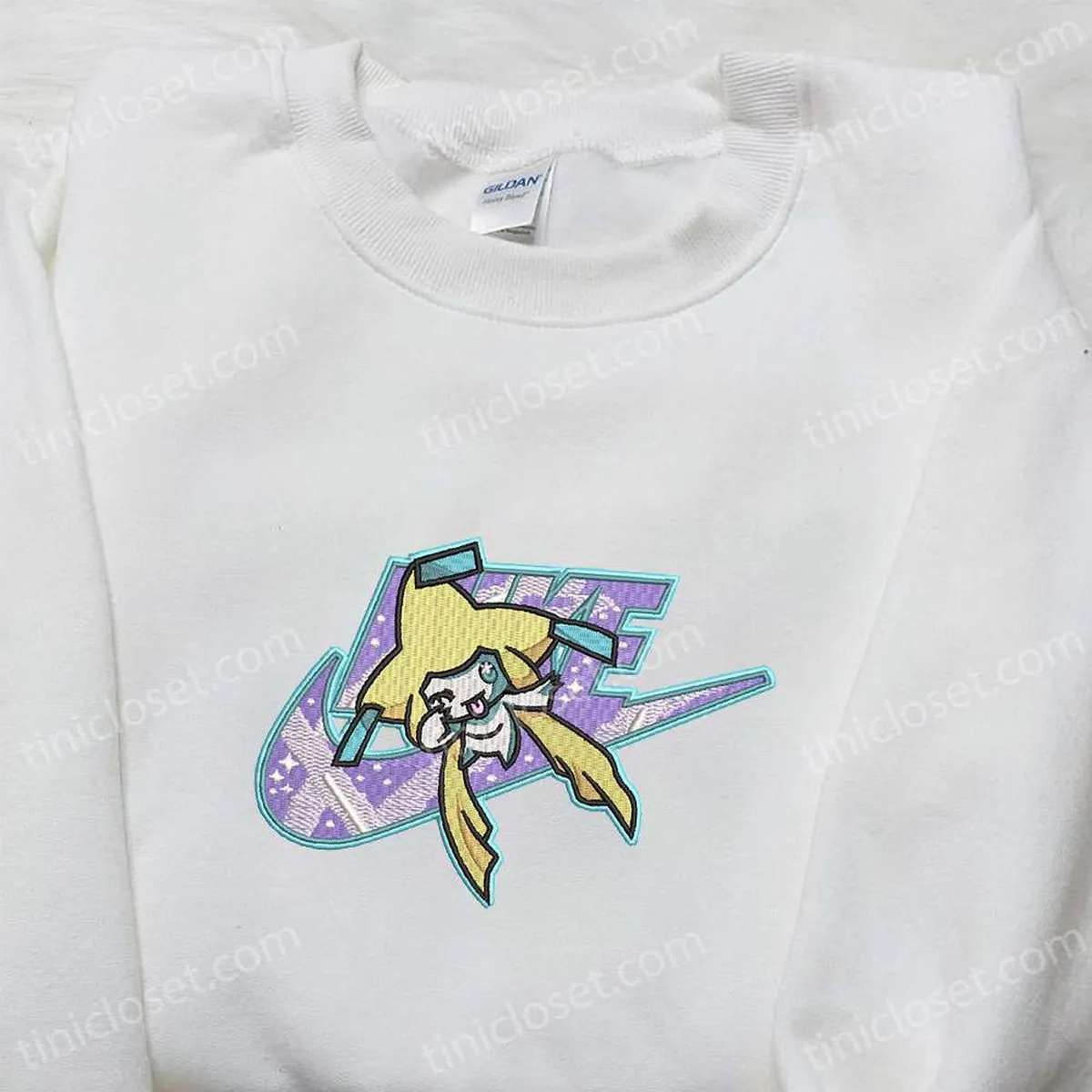 Jirachi x Nike Anime Embroidered Tshirt, Pokemon Embroidered Shirt, Nike Inspired Embroidered Shirt