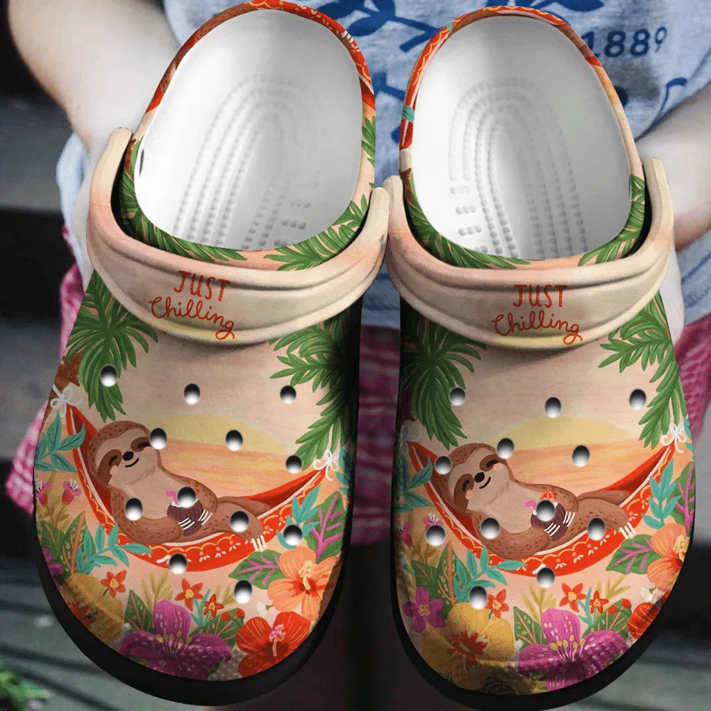 Just Chilling Sloth Summer Time Gift For Lover Rubber Crocs Clog