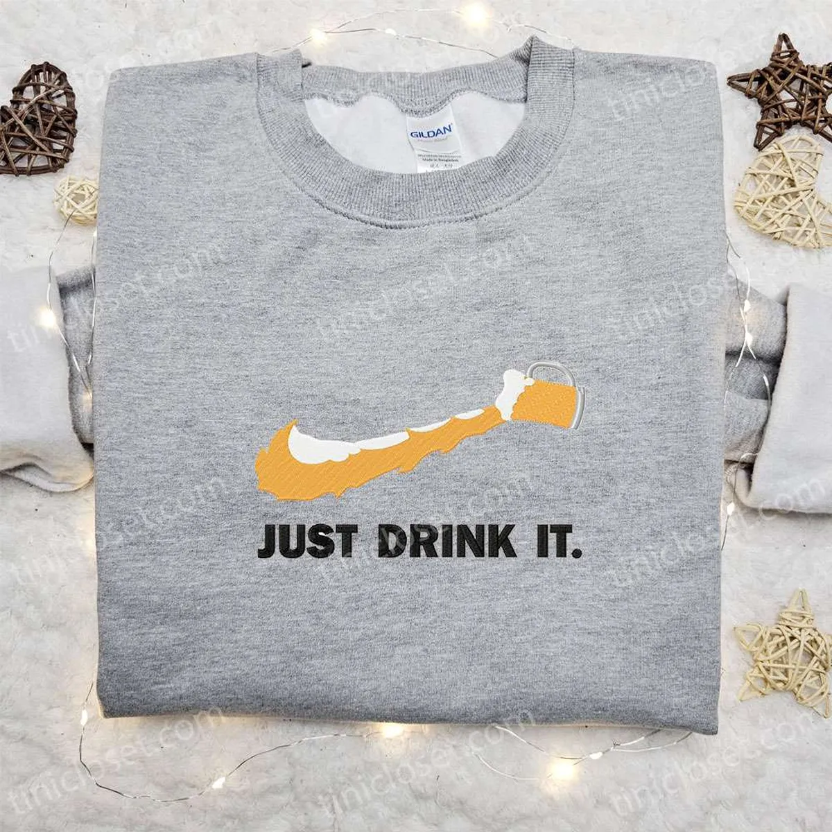 Just Drink It x Nike Swoosh Embroidered Hoodie, Nike Inspired Embroidered Shirt, Best Gift for Him