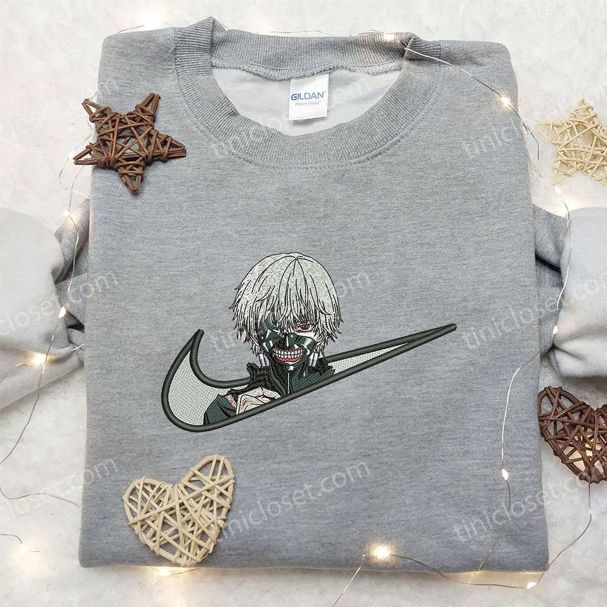 Kaneki x Nike Embroidered Shirt, Tokyo Ghoul Embroidered Shirt, Custom Nike Embroidered Shirt